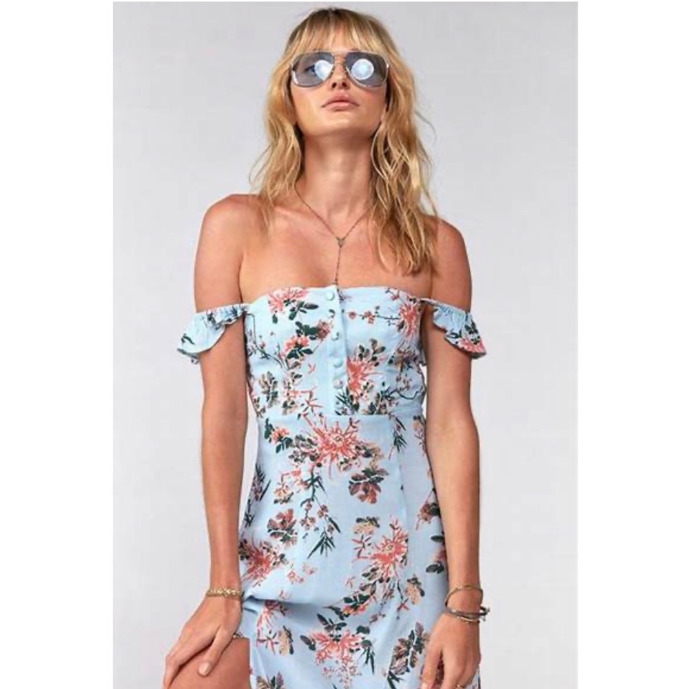 Flynn Skye Bardot Maxi Blue Floral Dress XS